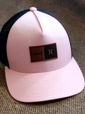 Hurley Light Pink and Black Trucker Cap with Logo Patch